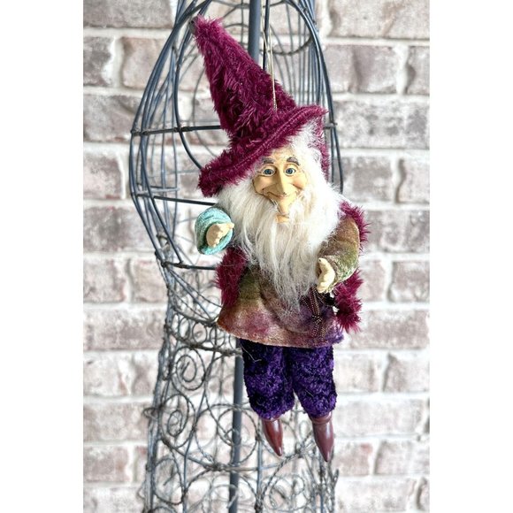 Vintage 90's Old Man Forest Elf Ornament Velour Clothes Christmas Handma… - Picture 1 of 12